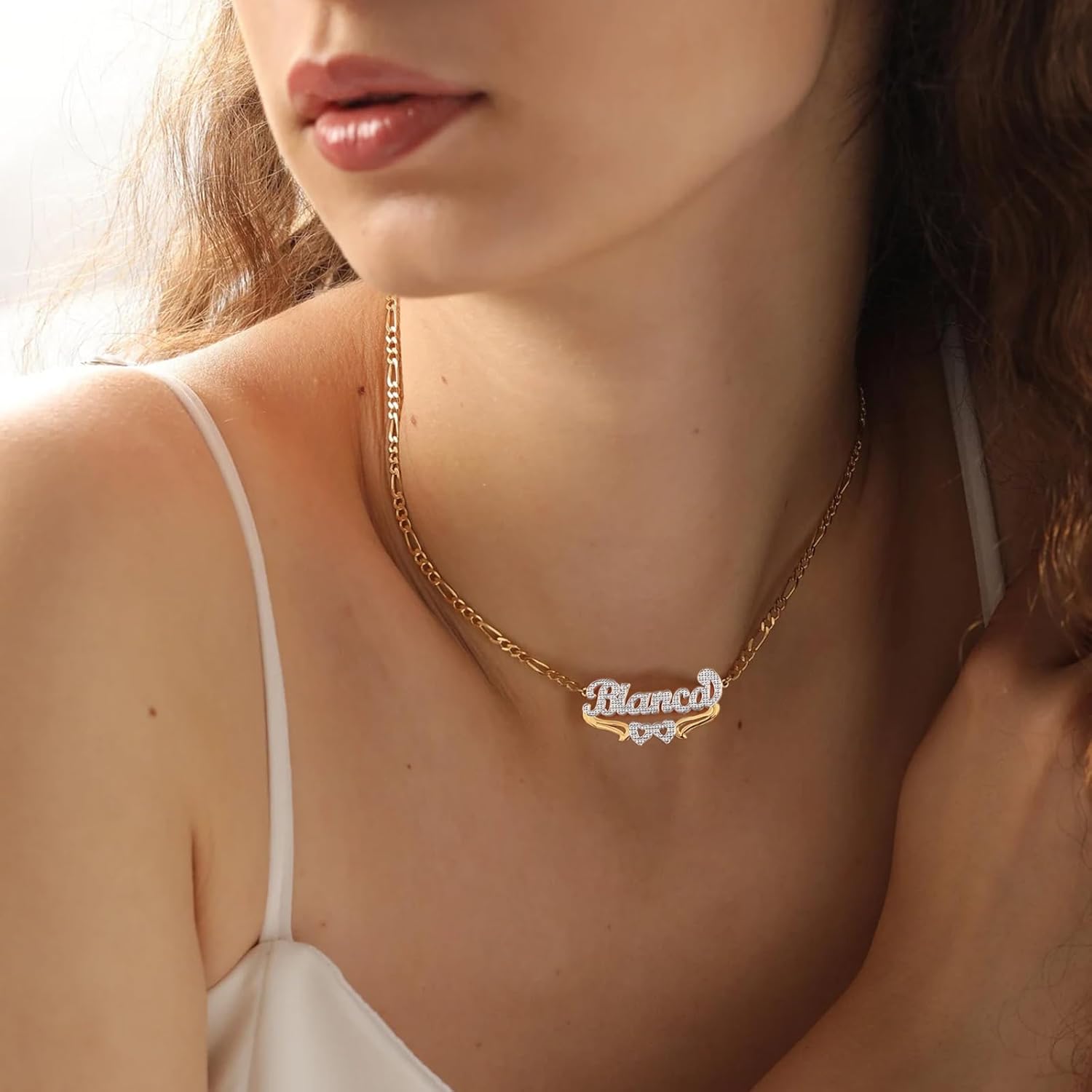 3UMeter Double Plated Name Necklace Personalized Sterling Silver Custom Name Chain 2 Tone Personalized Nameplate Necklace Customized Jewelry with Name Gift for Women Men Girls