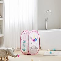 Vista 5 de TECHMILLY Cesta de Ropa Sucia de Malla Emergente Plegable con Asas Resistentes y Bolsillo Lateral - Cestas de Ropa Plegables Portátiles