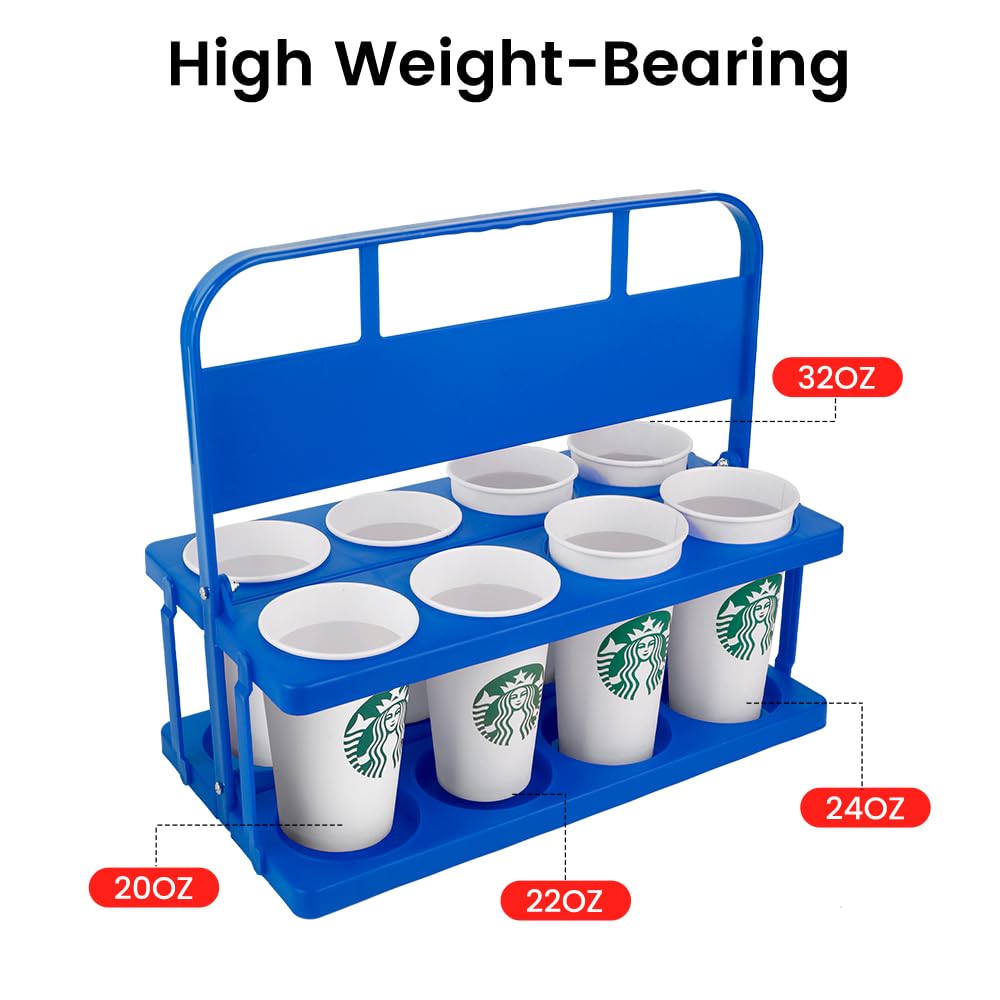 Bodaon 8 Cup Drink Carrier with Handle, Plastic Cup Carriers for Drinks, Drink Holder for Car, Take Out Delivery Drivers Accessories, Portable Foldable Reusable Mobile, Use for Food Delivery Bag, Blue - Image 9