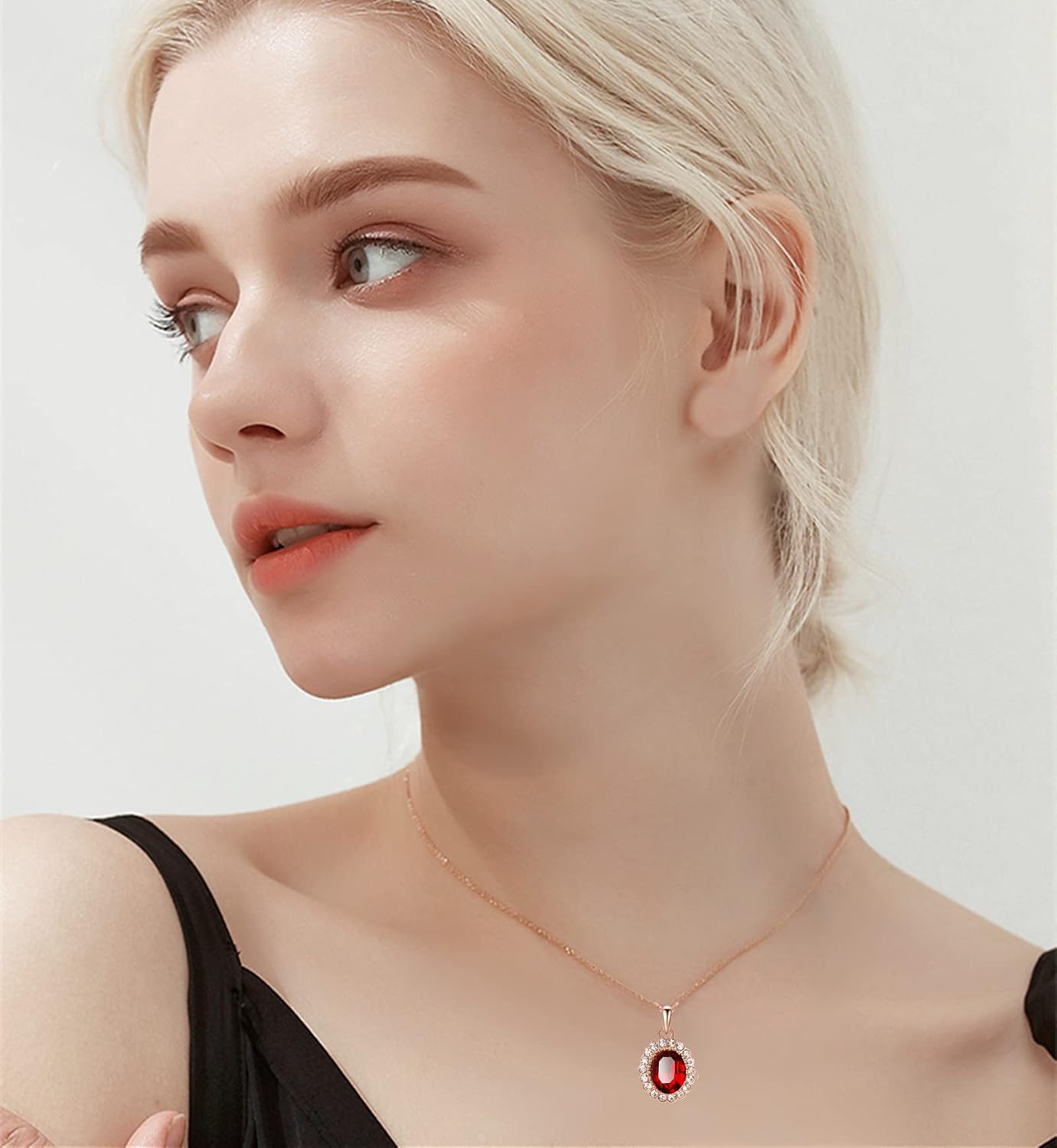 VONSSY Classic Oval Pendant Crystal Necklace | Gemstone Ruby Sapphire Waterdrop Birthstone Emerald Necklace | 18K Rose Gold Plated Chain | Vintage Meaningful Jewelry Gift for Mother Wife Girlfriend