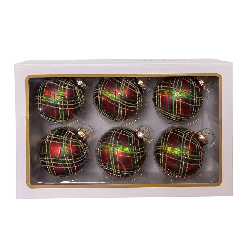 Boules décoratives rayées Kurt Adler coffret de 6 pièces en verre mat