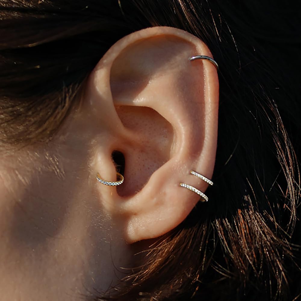 Paquete de 10 anillos de aro para tabique con circonita cúbica, 6G/1,2 x (6-8-10) mm, anillos de nariz de acero inoxidable quirúrgico, aretes de aro para cartílago, aretes de aro para roook,