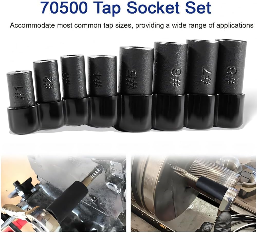 Tap Socket Set – 70500, 8-Piece Tap Sockets for 1/4" & 3/8" Drive, Fits MCTI Standard Taps up to 1/2", 1/8" NPT, and Metric Taps to 12mm
