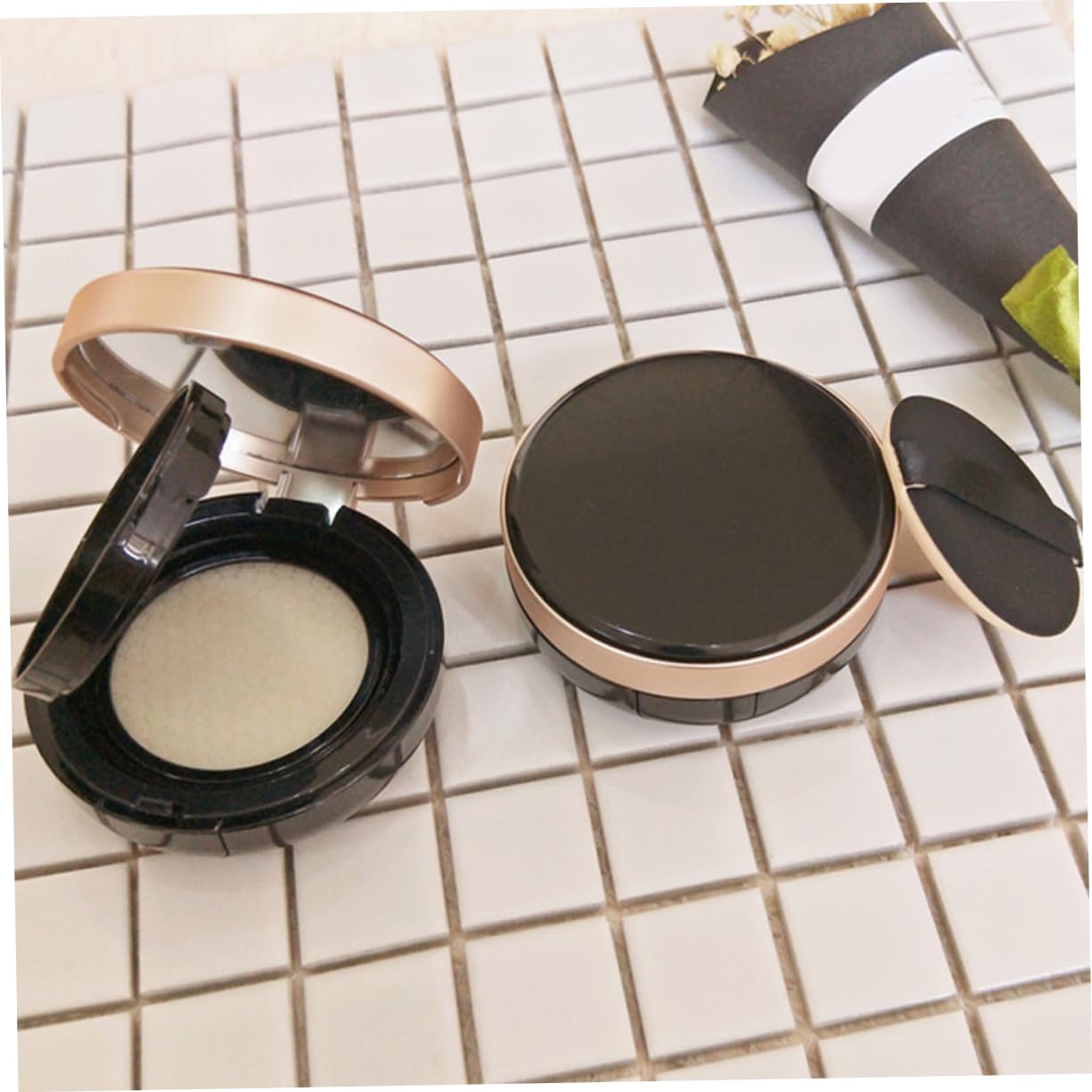 Mikinona 15g Cream Empty Box Diy Makeup Sponge Case Refillable Talc Dusting Powder Jar Puff