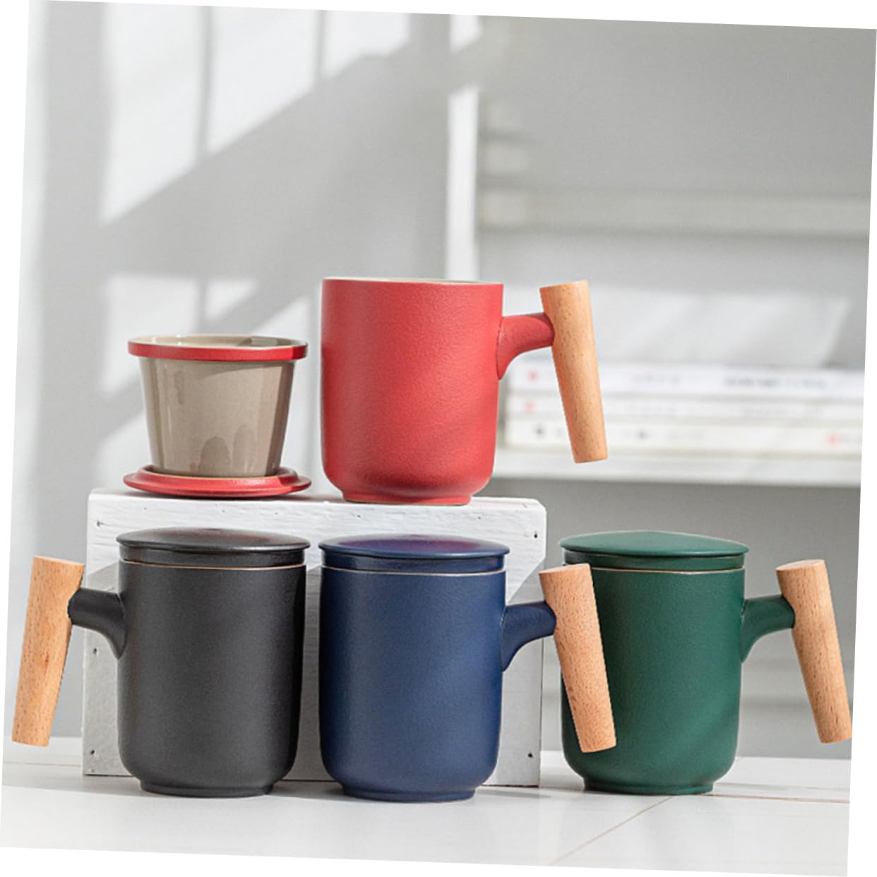 LIFKOME Tazze The Giapponesi in Ceramica Infusore, Tazza da Tè a Separazione Acqua, Nero, di Perdite, per Ufficio e Viaggio
