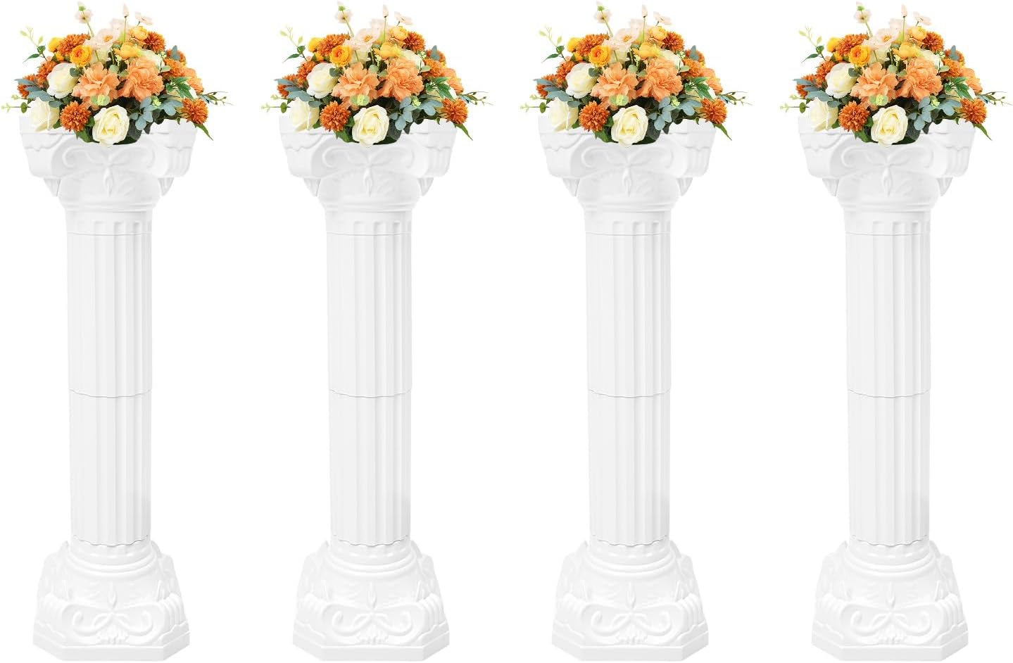 4Pcs Wedding Roman Column Set, Plastic Wedding Pillars Columns, Elegant Event Decor Landscape Roman Columns for Decorating Gardens, Patios, weddings, Parties, Celebration Ceremonies(LxH,10.63X34.65In)