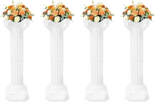 4 Pack Roman Column Pillars for Wedding and Event Decor, 11"x35 Inch Tall Decorative Pedestal White Classic Column Stands for Flower Arrangements Party Backdrops Indoor Outdoor Ceremony Home Decor