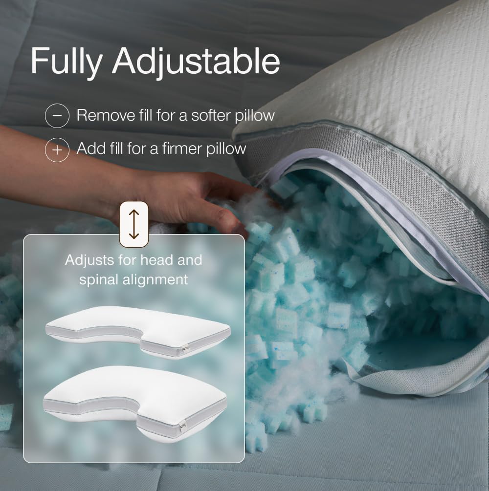 Coop Home Goods Cool+ Cut-Out Adjustable Pillow Queen with Cooling Gel & Shoulder Cut-Out for Head Support, Side Sleeper Pillow, Neck Support for Sleeping, CertiPUR-US/GREENGUARD Gold - Image 2
