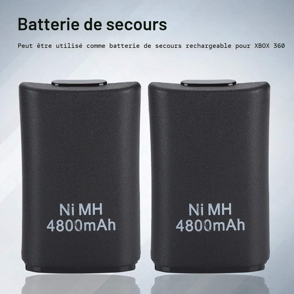 Batterie De Contrôleur Xbox 360, Batterie De Remplacement 4800 MAh Batterie Rechargeable avec Câble USB Boîtier De Batterie Couvercle De Batterie pour Contrôleur Xbox 360 (Noir)