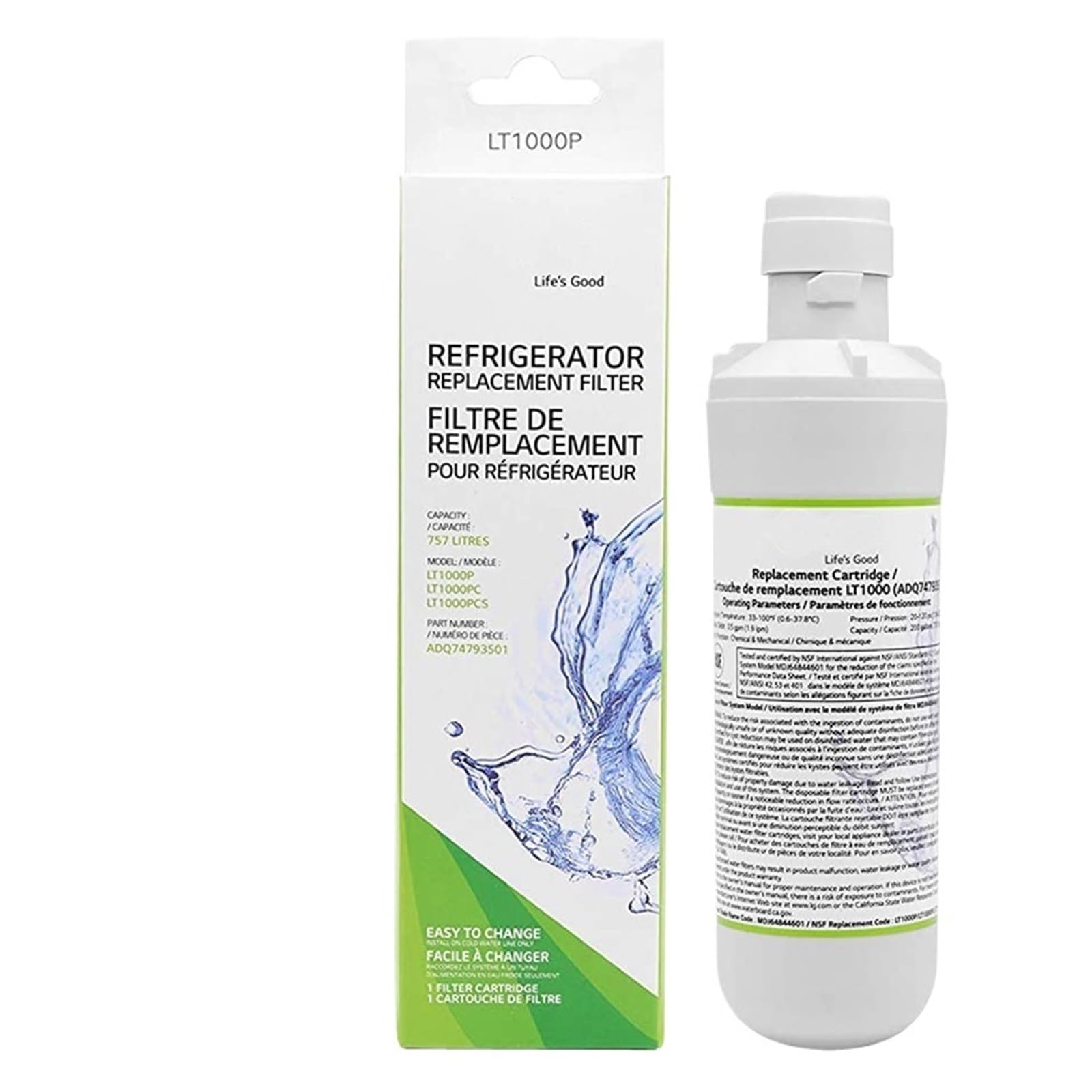 Filtro de refrigerador, ticket de reembolso, compatible con LG 9980 LT1000P, LT1000, LT1000PC, MDJ64844601, ADQ74793501, LMXS28626S, LFXS26973S(3 packs)