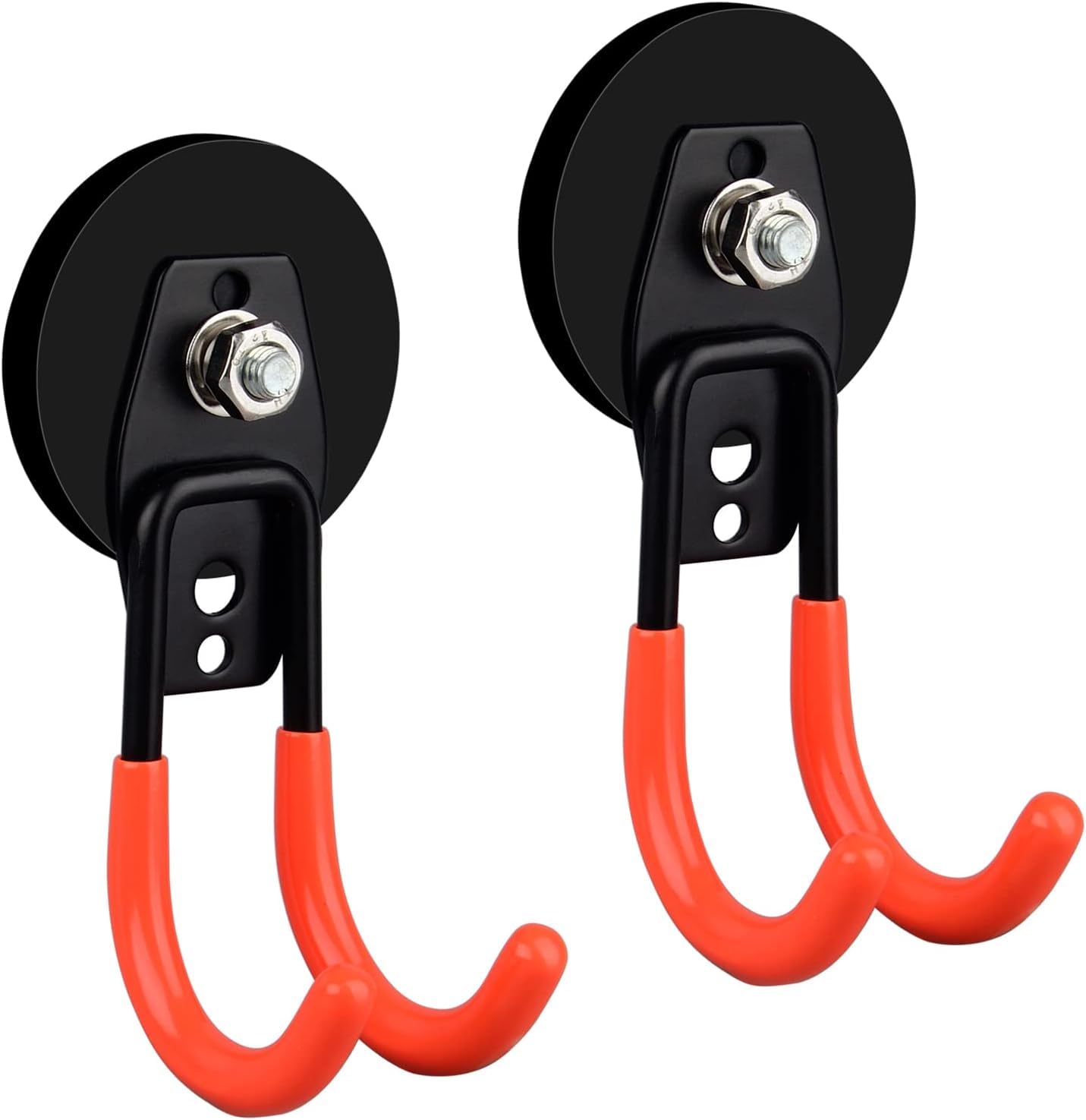 ULIBERMAGNET Garage Strong Magnetic Hooks, 2 Pack Heavy Duty Large J Hooks with Magnet, Non-Slip Coating - Magnetic Hooks for Garden Tools, Ropes, Drills