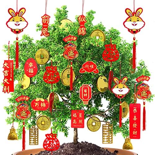 Mauts 2023 Chinese New Year Decorations Ornaments Chinese Knot Pendant Red Hanging Ornaments,Lucky Fu Pendants for New Year Home tree Car ornaments (Red, 44)