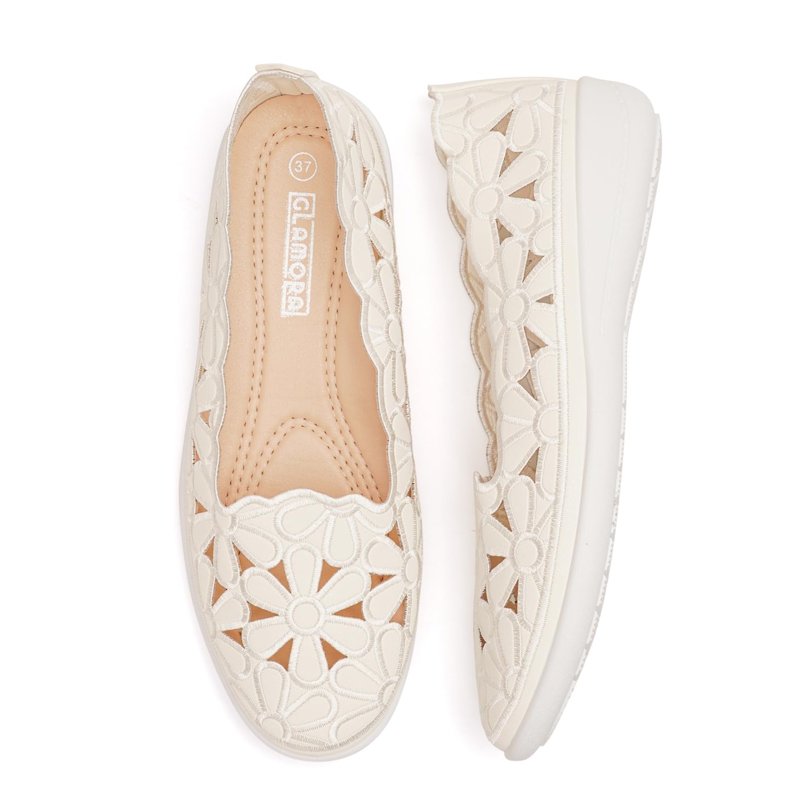 GLAMORA Ballerines Femme Ajourées Fleurs Respirantes Babies Mocassins Compensés Chaussures Plates Souples Confort Léger Bout Rond Semelle Antidérapante Chaussant Flexible Découpe Florale