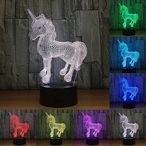 RUMOCOVO® Encantadora Lámpara LED De Unicornio 3D Luz De Noche, Niña, Princesa, Regalo, RGB,...