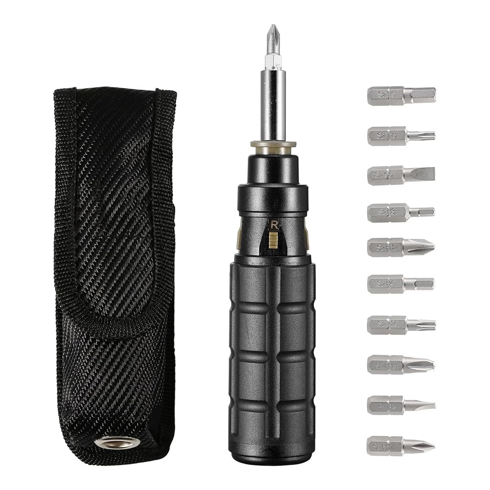Littimoon 10-in-1 Multibit Ratchet Screwdriver, with/Slotted/Torx/Hex Bits and 1/4-Inch Nut Driver,with Belt Pouch