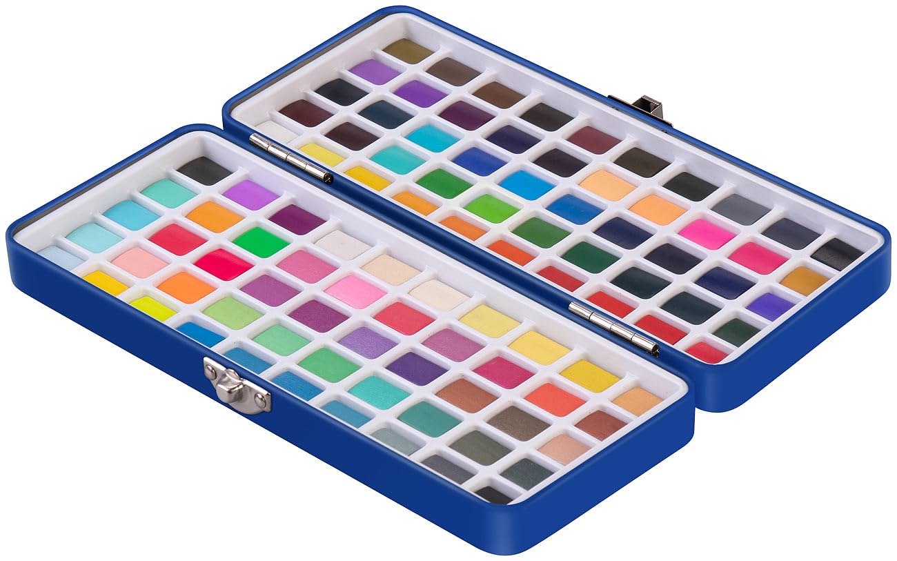 Künstler-Aquarellfarben: 4 Aquarellfarben-Sets mit je 100 Farben, Metallbox, 3 Pinsel, Papier (Farbenkästen, Malfarbe)