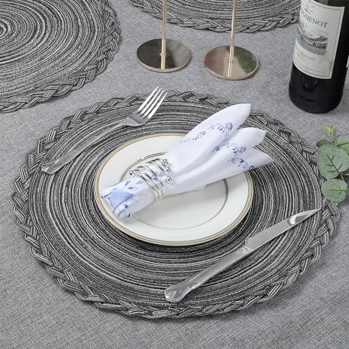 fanquare Modern Grey Placemats Set of 6, 38 cm Round Cotton Woven Stain Heat Resistant Placemats - Image 2