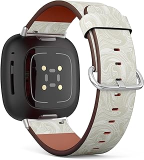 CJBROES Replacement Leather Watch Band, Compatible with Fitbit Versa 3 and Fitbit Sense of Wristband Bracelet Accessory - White Many Swirls