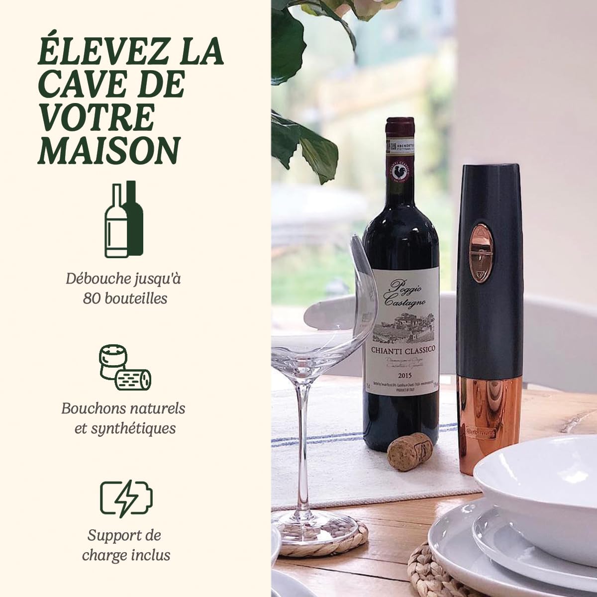 Cuisinart Ouvre-bouteille automatique rechargeable avec scelleur sous vide | Ouvre-bouteille à vis en liège | Jusqu'à 80 bouteilles | Coupe-capsule intégré | Cadeau pour les amateurs de vin | Noir