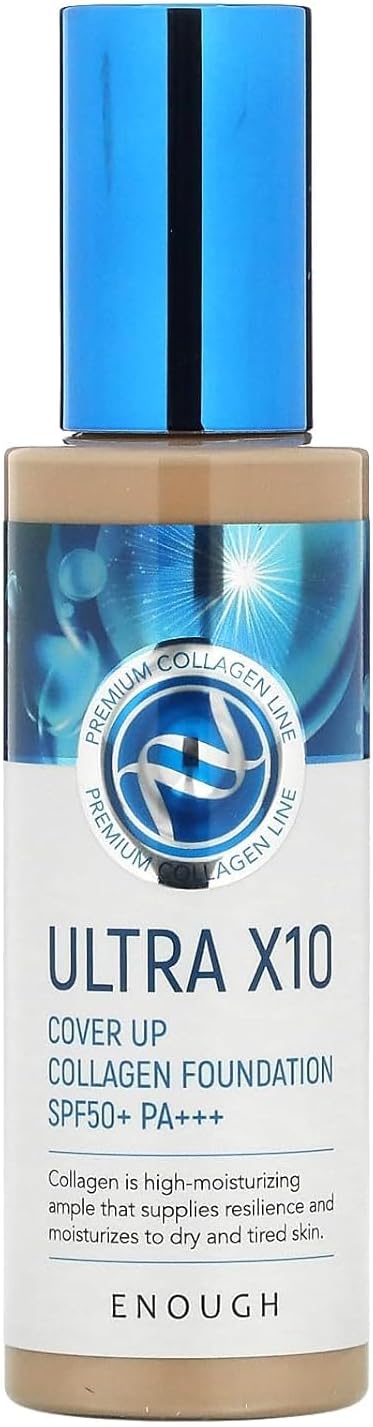 Enough Ultra 10X Cover Up Collagen Foundation, SPF 50+ PA+++, 21 Natural Beige, 3.53 oz (100 g)