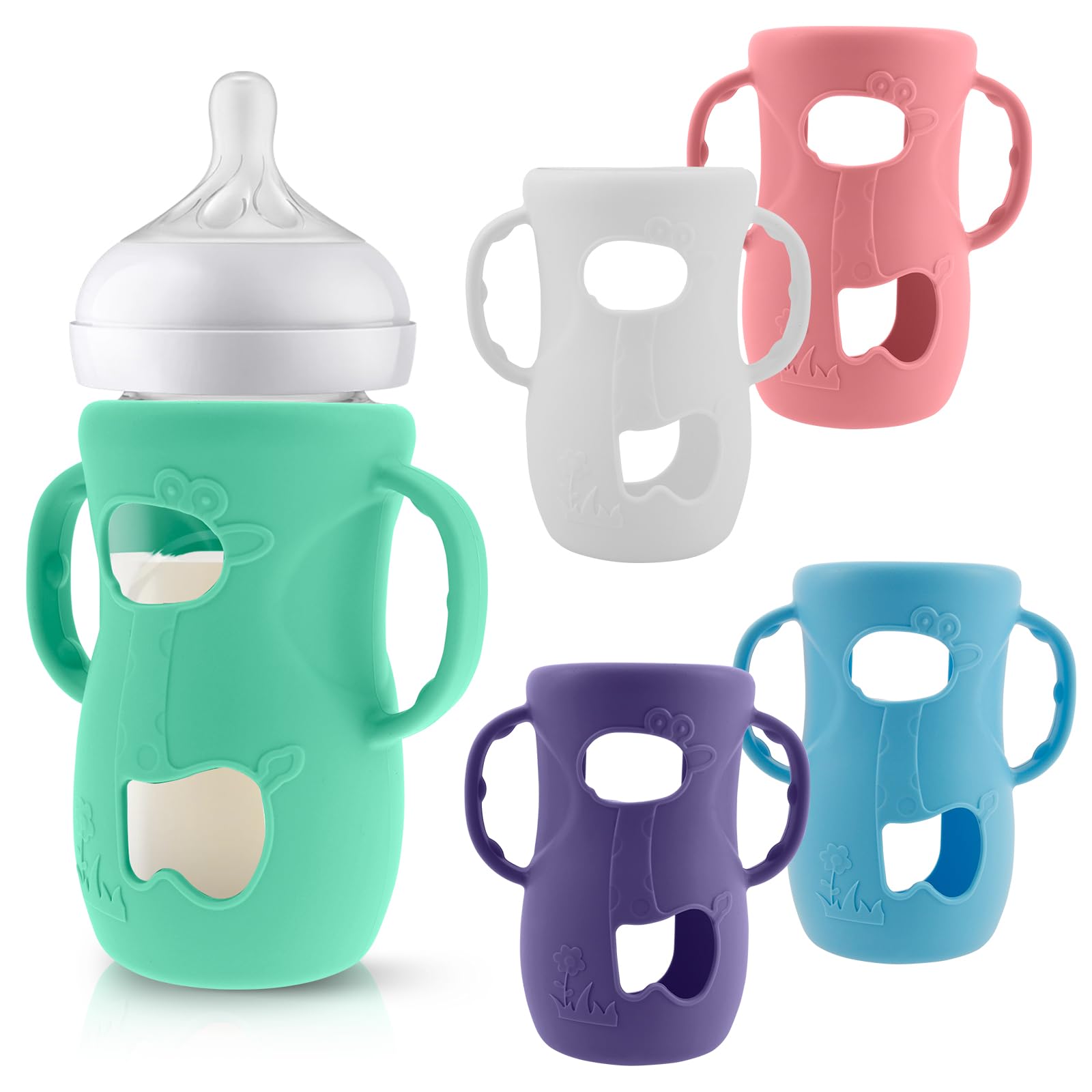 Confezione da 5 manici in silicone per biberon Avent Natural in vetro Baby Bottle Protective Cover senza BPA, diametro esterno compatibile con biberon