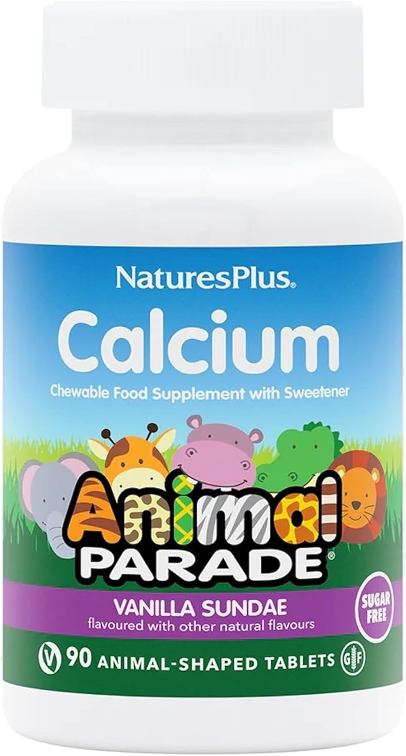 NaturesPlus Animal Parade Children’s Calcium Sugar-Free – Chewable Calcium and Magnesium Formula for Kids – Vanilla Sundae Flavour, Vegan, Gluten Free – 90 Animal Shaped Tablets