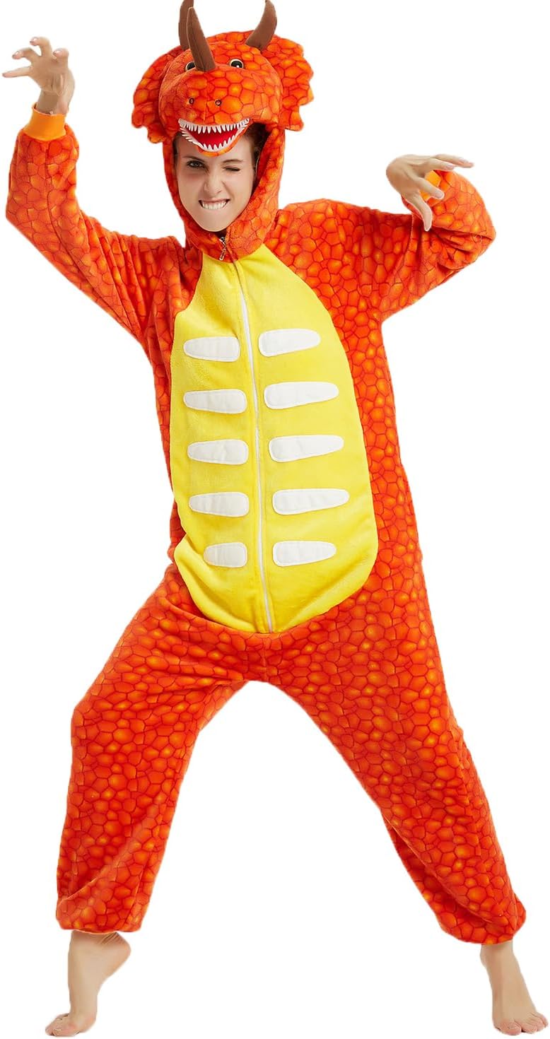 Plustrong Triceratops Costume Onesie Pajamas Adult Halloween Costumes Animal Cosplay Sleepwear - Image 8