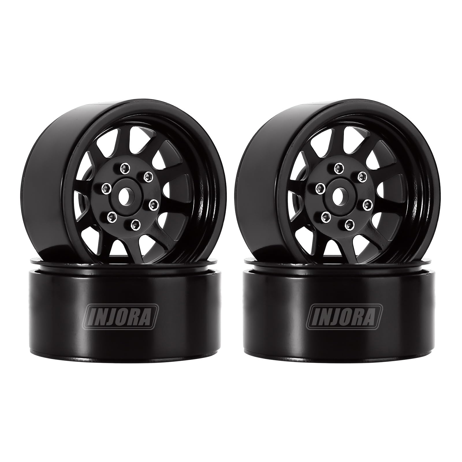 INJORA 1.9 Beadlock Wheel Rims for 1:10 RC Crawler Axial SCX10 Pro SCX10 III TRX4 VS4-10 Redcat Gen 8 7 Pro Enduro,Metal Alloy,107g/pcs (Black)