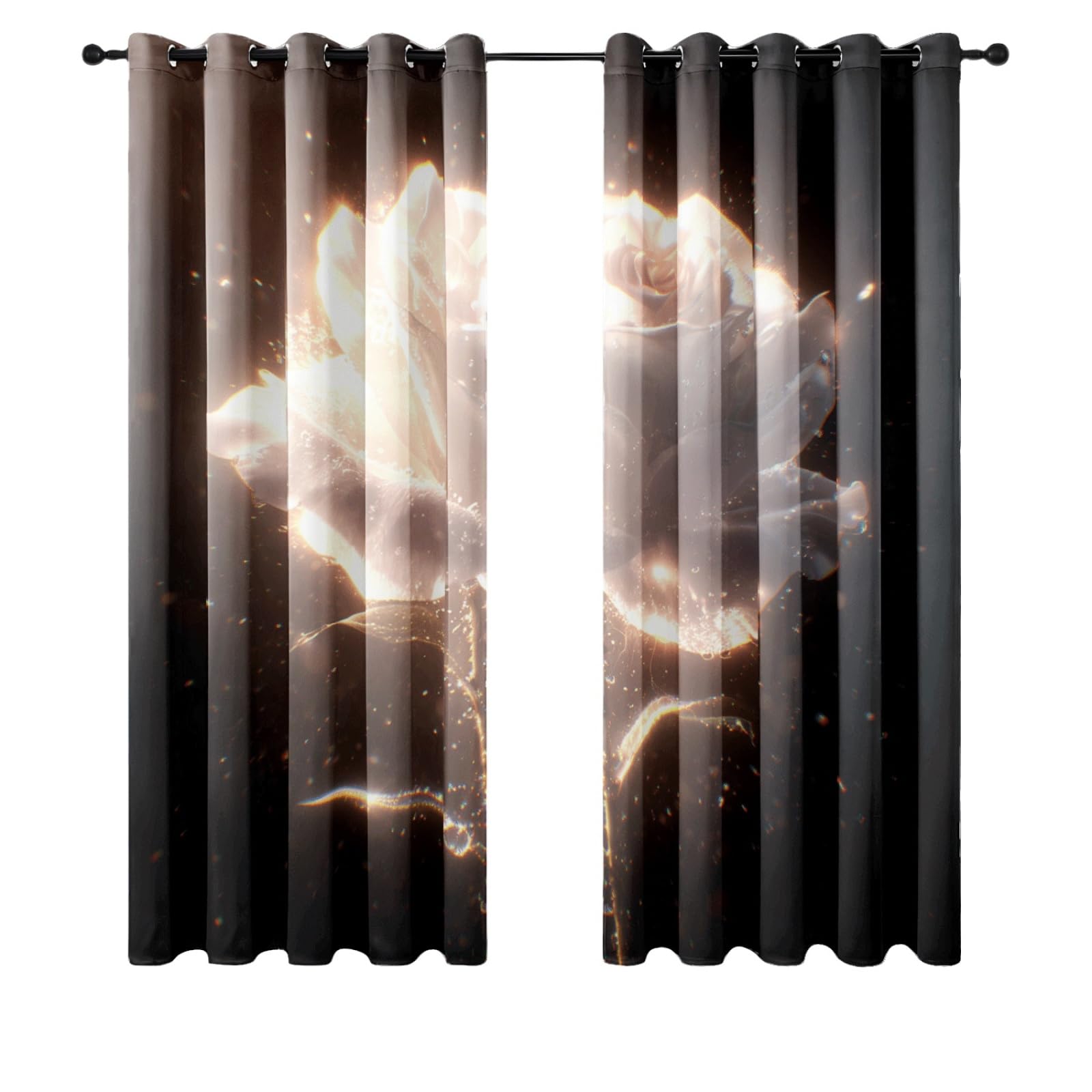 Curtain Braune Schwarze Rose Gardinen Blackout Curtain Polyester Vorhang mit Ösen Waschbar Vorhänge Living Room Verdunklungsvorhänge Schlafzimmer Gardienen Vorhang Blickdicht 2x85x200cm