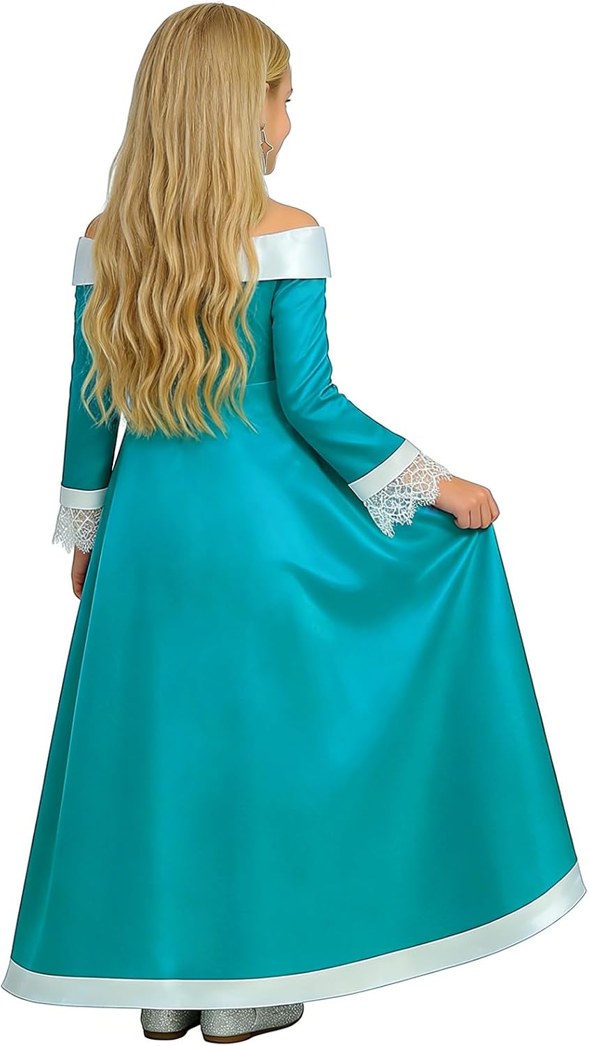 Kids Princess Costume Girls Galaxy Movie Off Shoulder Fancy Dress with Crown Wand Accessories Cosplay Party