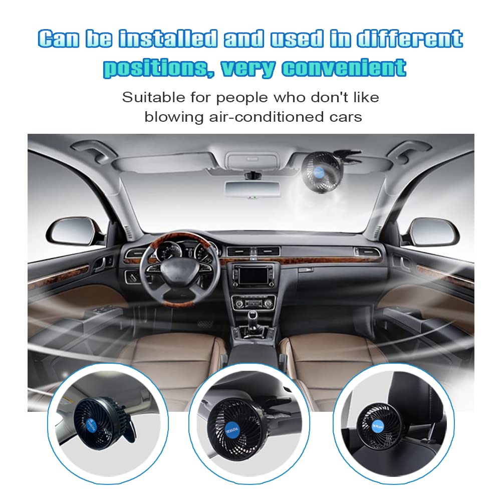 Yerloa 6" Auto Ventilator 12V 360 Grad drehbar stufenlose Geschwindigkeit mit verstellbarem Clip Zigarettenanzünder-Stecker für Fahrzeug LKW Wohnmobil SUV