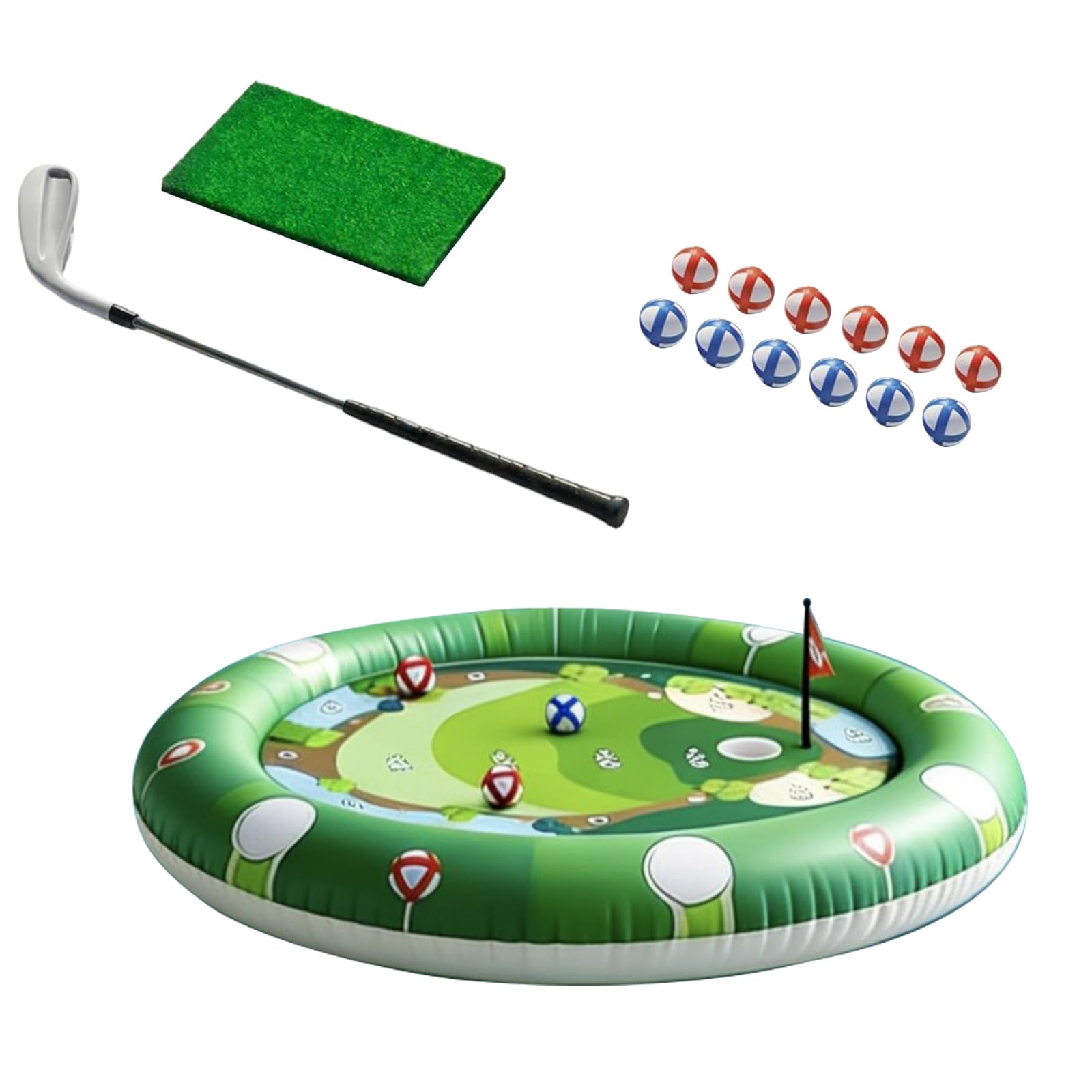 fexxkg Inflatable Golf Pool Float Toy With Interchangeable Club And 12 Attachable Balls For Water Games Fun