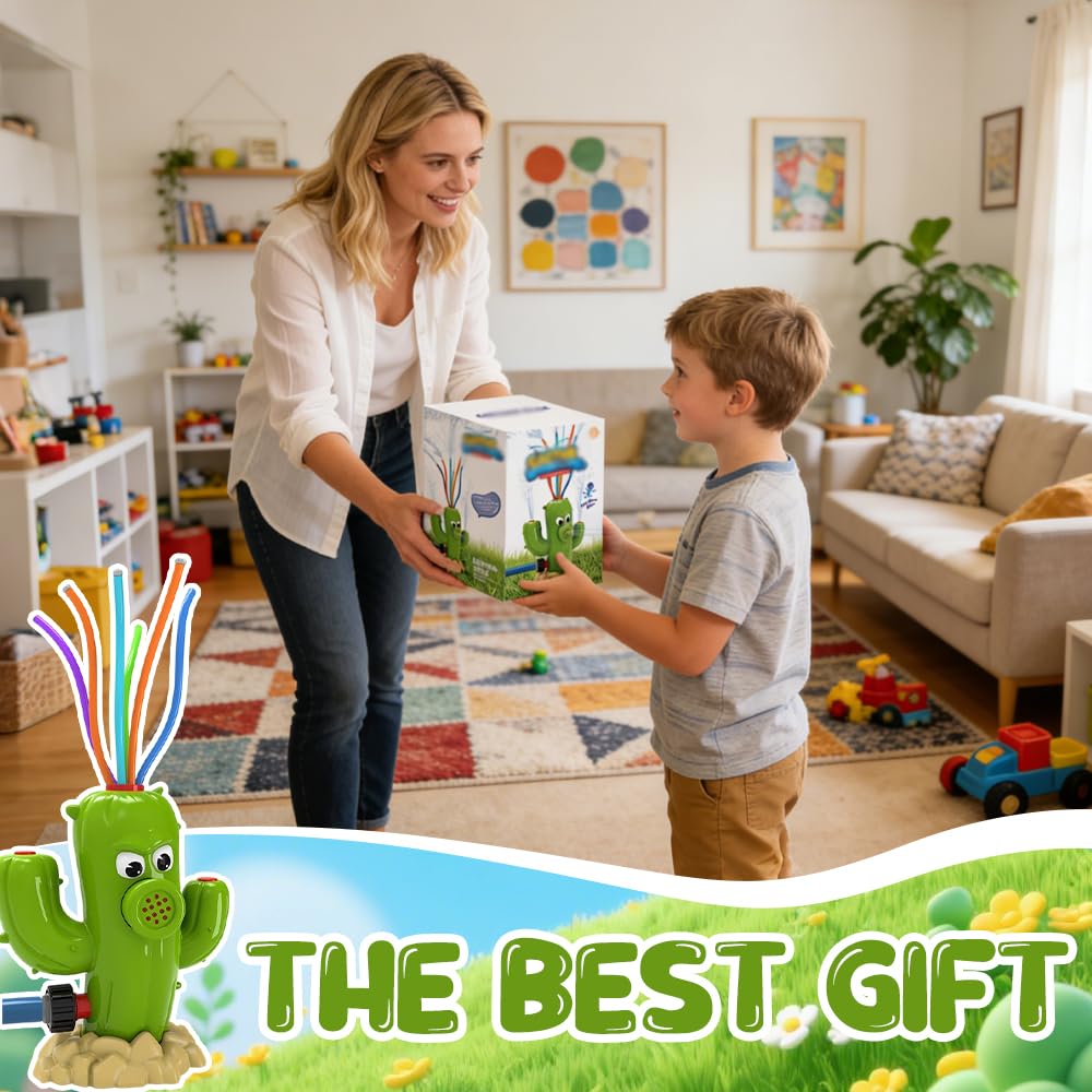 Wasserspielzeug Kinder Outdoor, Kaktus Wassersprinkler, Sprinkler Spiele für Jungen Mädchen Ab 3 4 5 6 7 8 Jahre für Wasserblume, Außenbereich, Rasen, Garten, Pool-Party