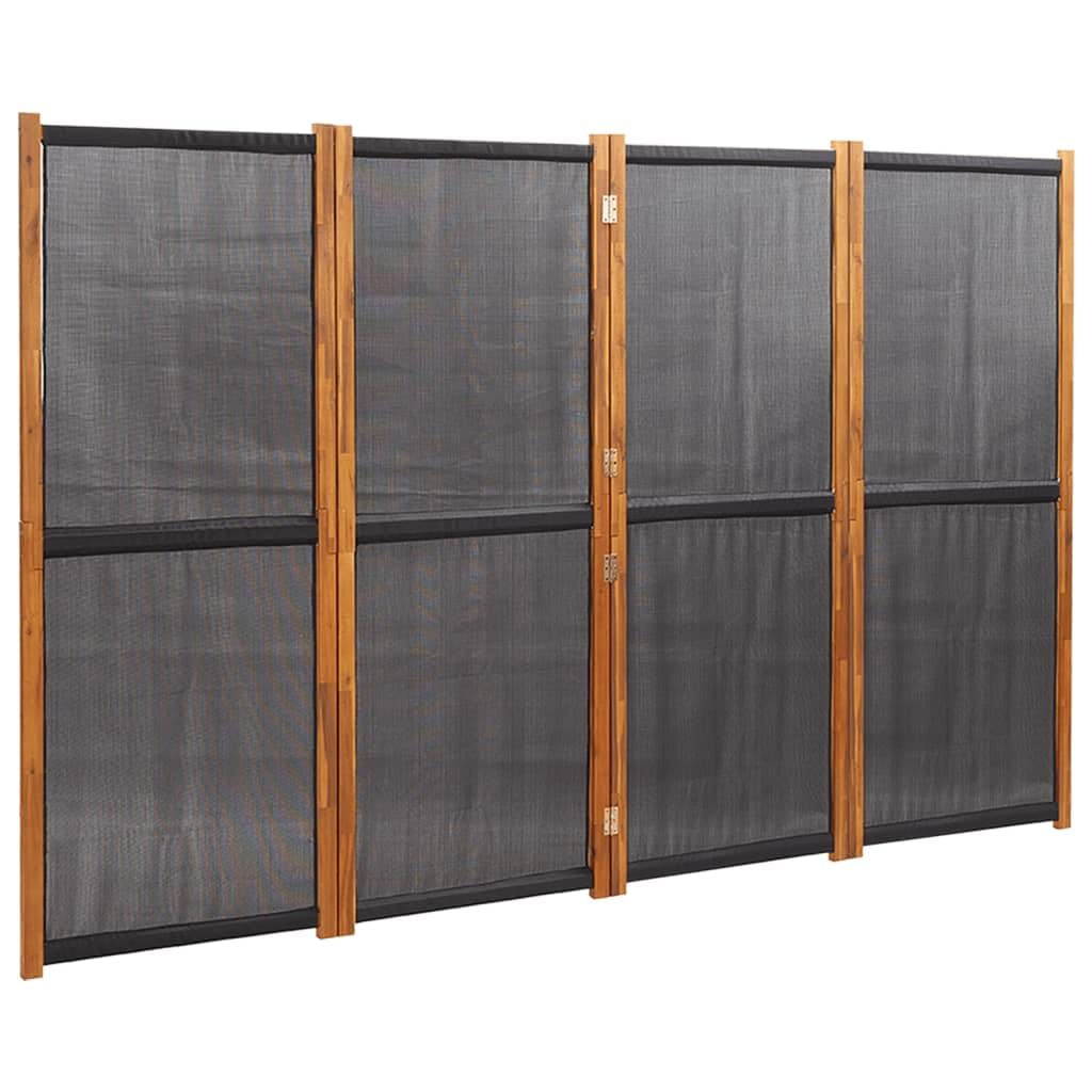 Paravent 4 pièces noir en bois d'acacia massif 280 x 180 cm, résistant aux intempéries, pliable, paravent extérieur, brise-vue, vestiaire multifonctionnel, mur espagnol
