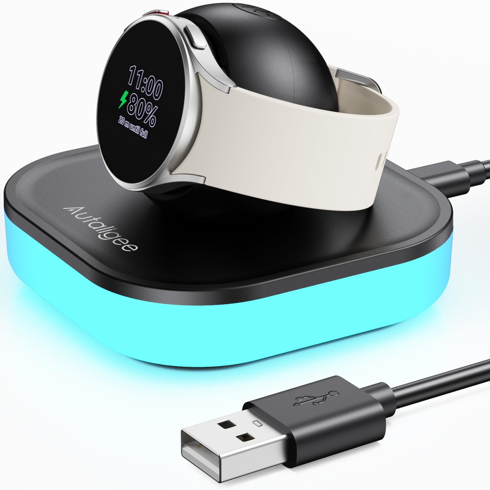 Supporto di ricarica per Samsung Galaxy Watch, dock di ricarica magnetico con luce e cavo USB per orologio 8/8 Classic/Ultra (2025)/Ultra/7/6/6 Classic/5/5 Pro/4/4 Classic/3/Active/FE
