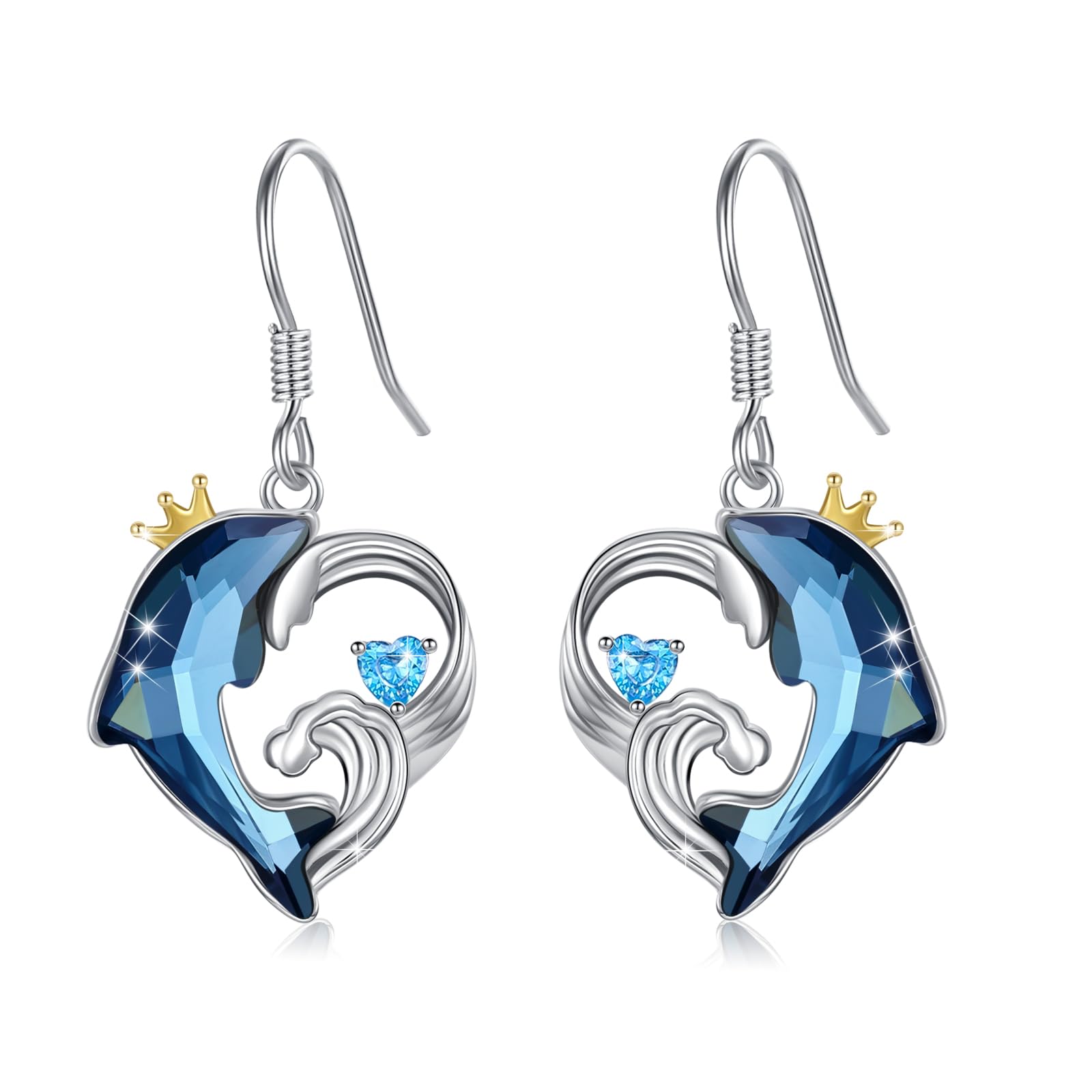 Sterling Silver Wave Dolphin Earrings - Women's Stud Earrings, Perfect Gifts for Dolphin Lovers