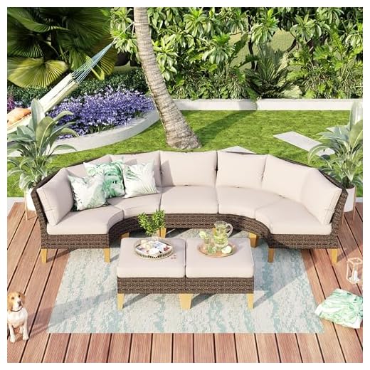 MFSTUDIO Garden Sofa Rattan Furniture Set, Updated Ribs, 20% Thicker than Others. CUSHION PRO FABRIC, Waterproof, Easy Clean, Anti Fouling. Outdoor Lounge Corner Sofa Set with Table Stool