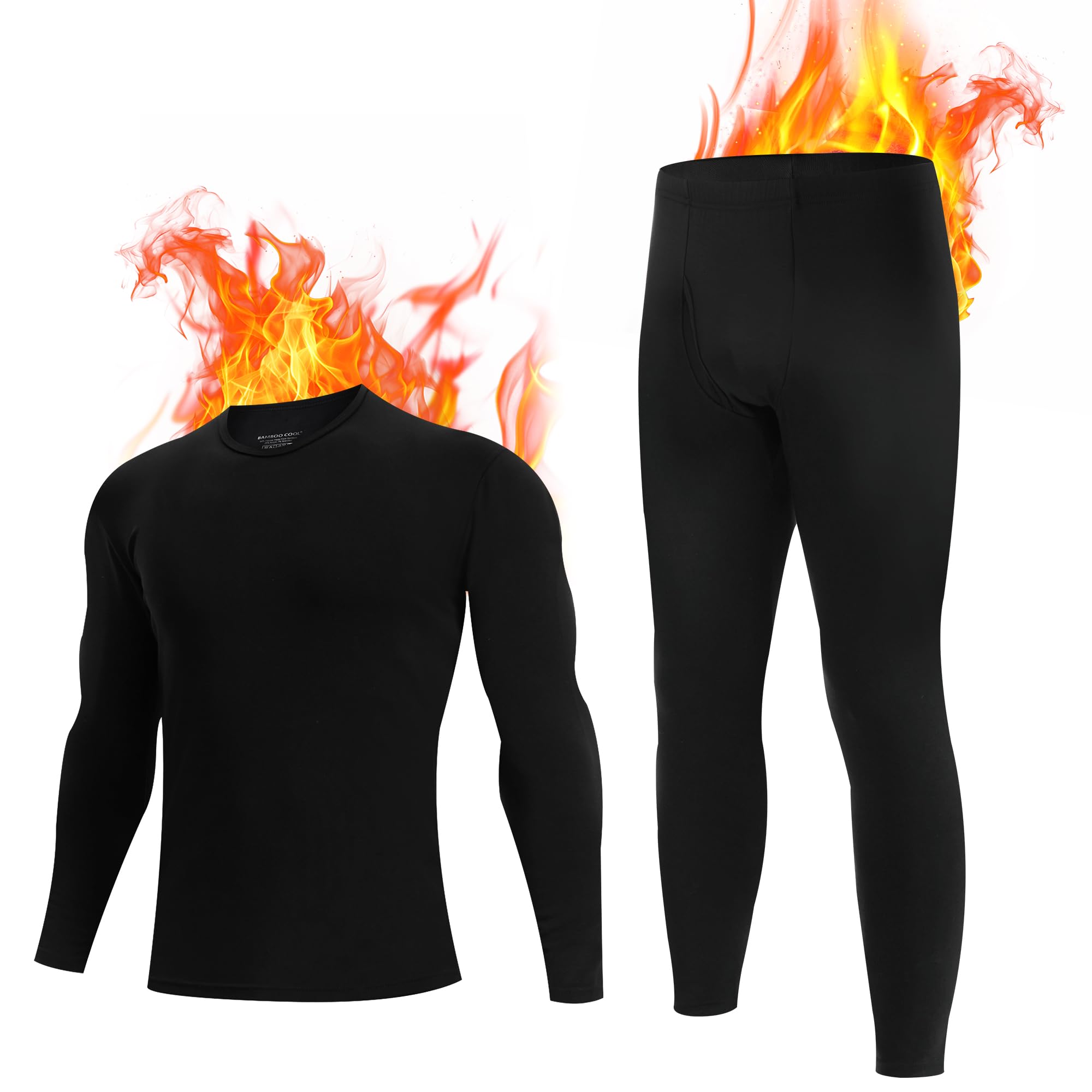BAMBOO COOL Thermounterwäsche Herren Funktionsunterwäsche Set Atmungsaktive Innenfleece Skiunterwäsche Männer Winter für Joggen Radfahren Fußball Skifahren Motorrad Warme