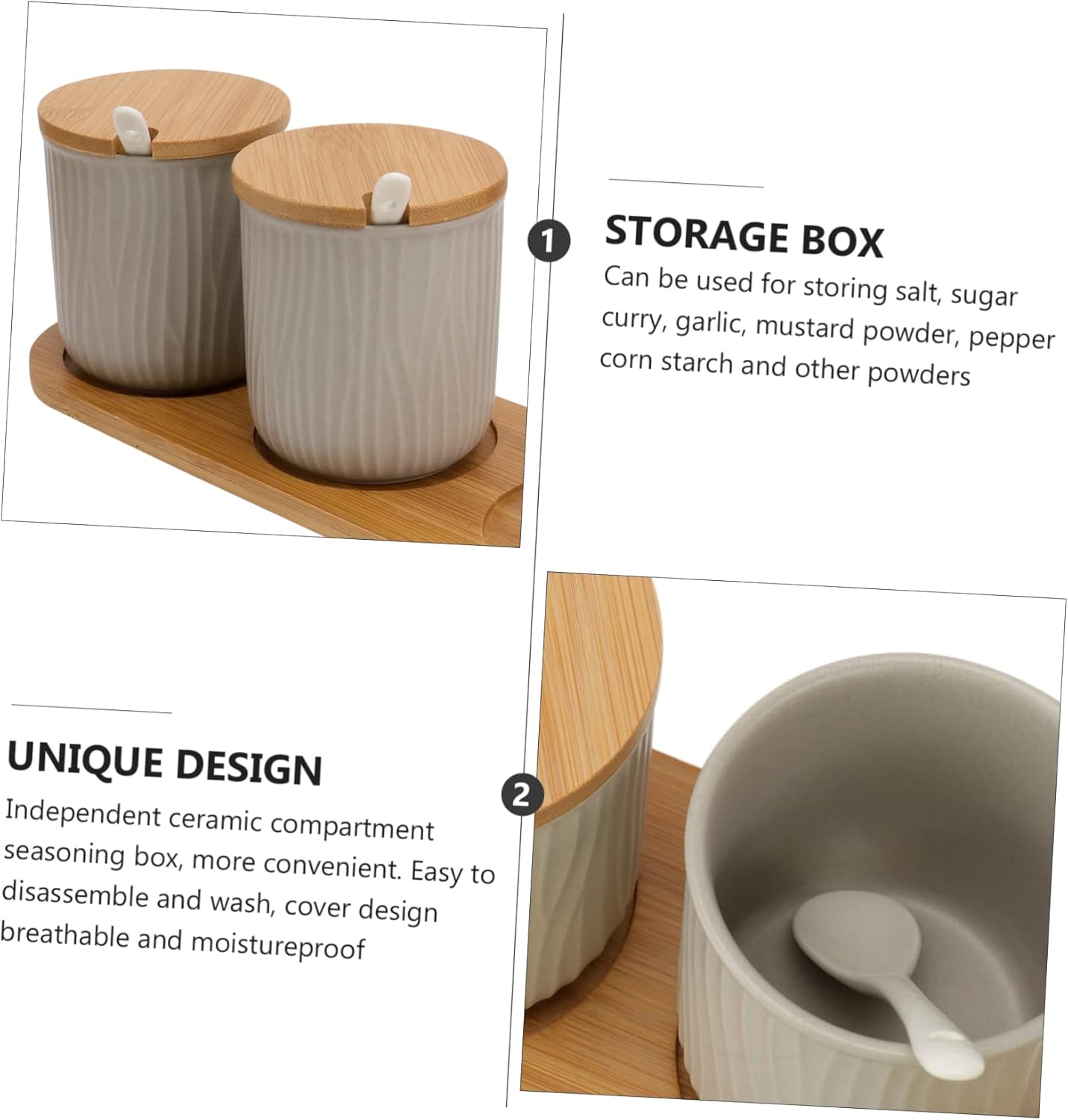 Cabilock Nordic Style Ceramic Spice Jar Set Tray and Spoons Grey Seasoning Storage Box for and Spices Easy to -grade Material Kit