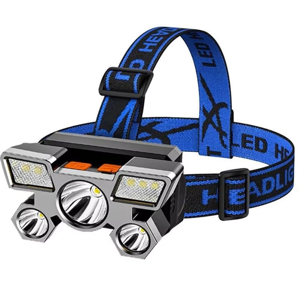 QFGVMXBWKZH Led Five Head Headlight USB Rechargeable Fishing Lamp Long Range Mounted Mine Flashlight Headlamp(Silver,T5)
