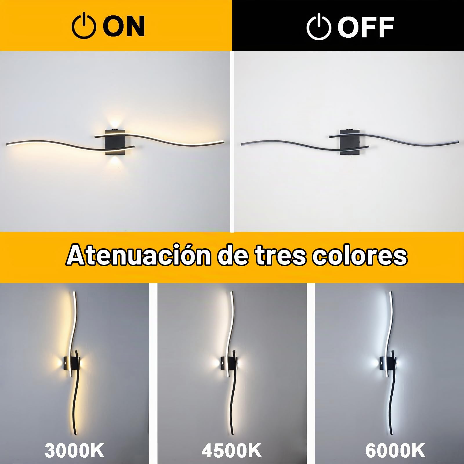 Largo 100Cm Aplique Pared Interior,Negro Líneas Led Lampara De Pared 3000-6000K Traer Dimmer,Moderna Luz De Lampara Pared De Aluminio Para SalóN Escalera Pasillo Corredor Stairwill Batomin