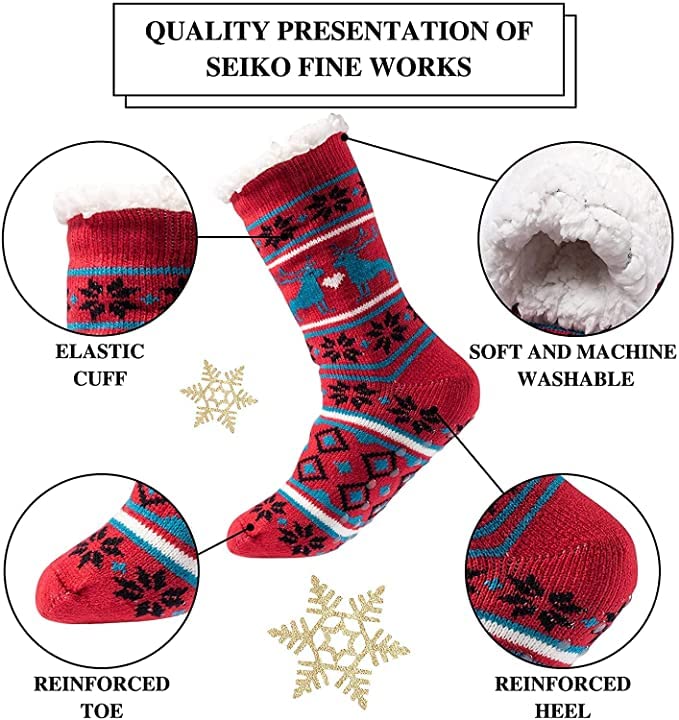 Buy Malvina Women Men Sherpa Lining Fuzzy Slipper Socks, Winter Crochet