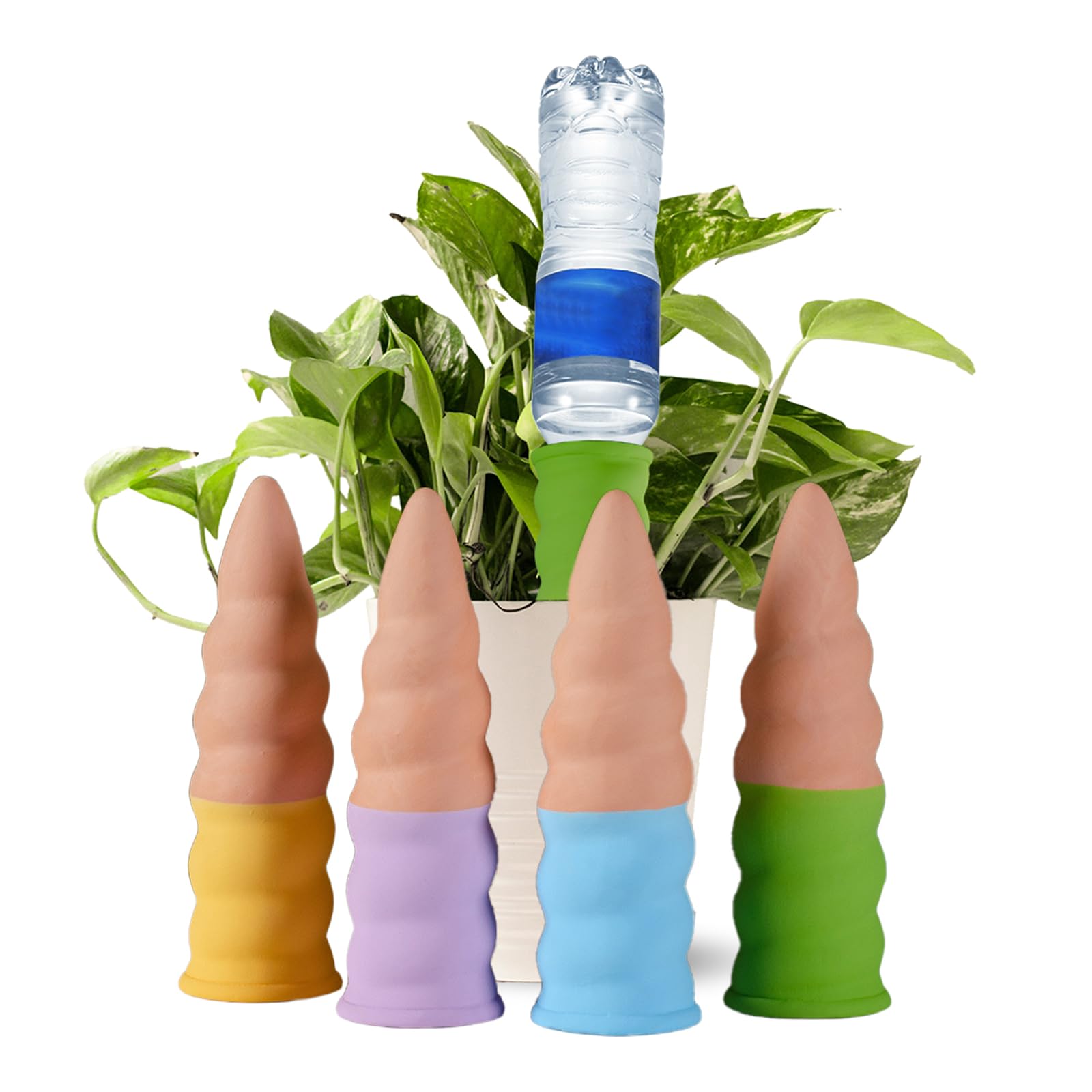 RoseFlower 4 Pack Terracotta Self Watering Spikes Plant Watering Devices, Decorative Self Plant Watering Stakes Insert Terracotta Automatic Watering Globes for Indoor Outdoor Plants#115