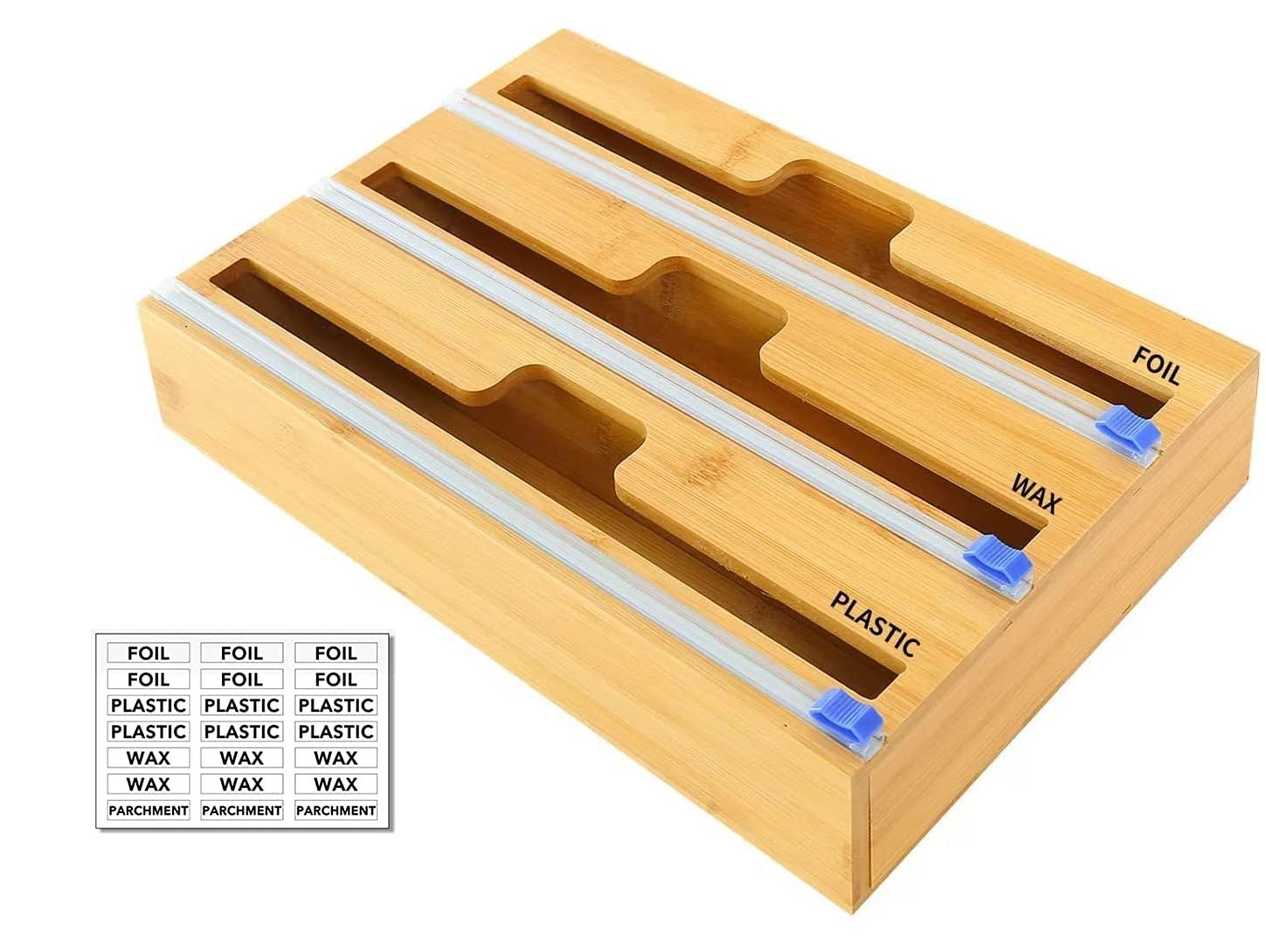 Buy 3 in 1 bamboo plastic wrap dispenser with cutter, foil & plastic