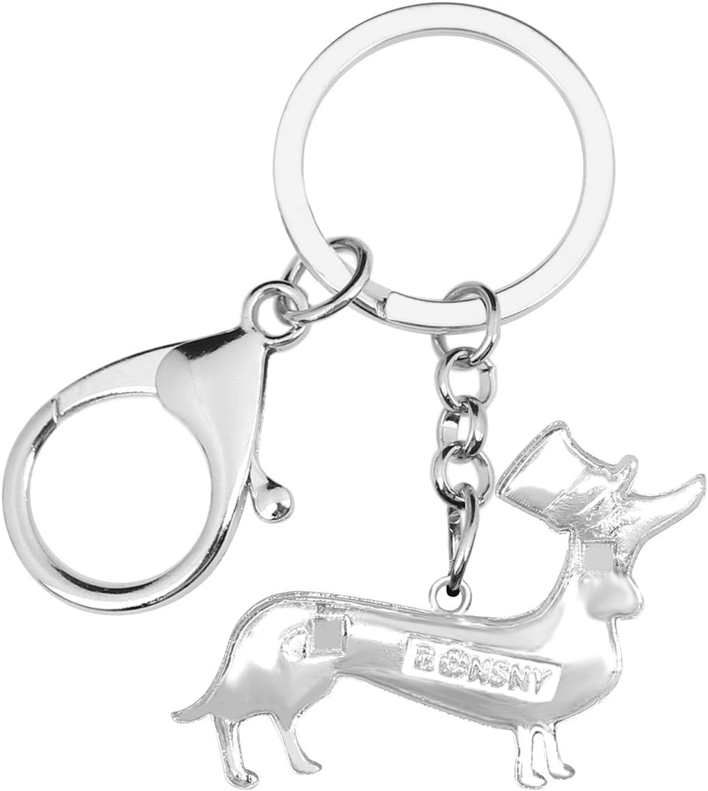 BONSNY Enamel Metal Dachshund Dog Key Chains For Women Girl Car Purse bag Rings Charms Pets Gift image 5