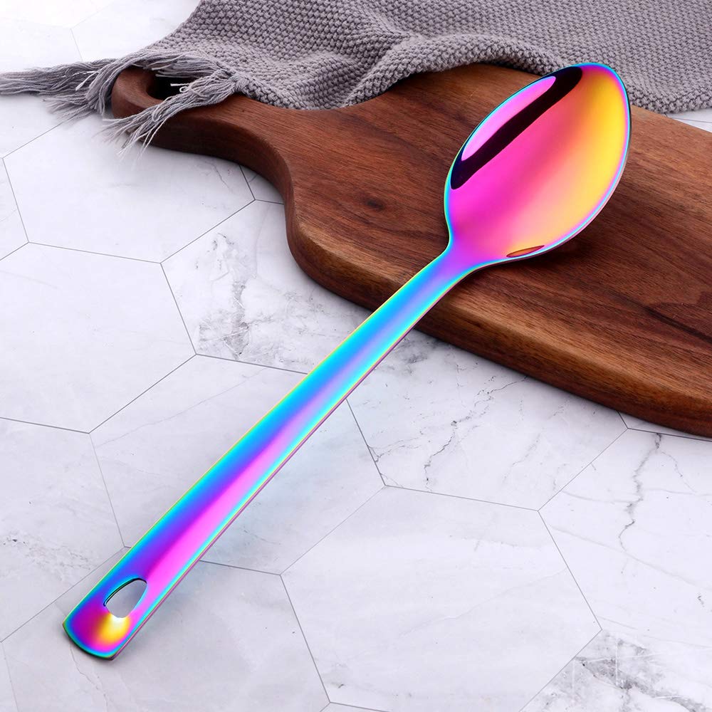 dongbo Juego de 6 cucharas de servir de acero inoxidable, cuchara de catering de 13 pulgadas, juego de cubiertos de mango largo, cuchara de cucharón grande, cucharas de banquete de cocina, aptas para