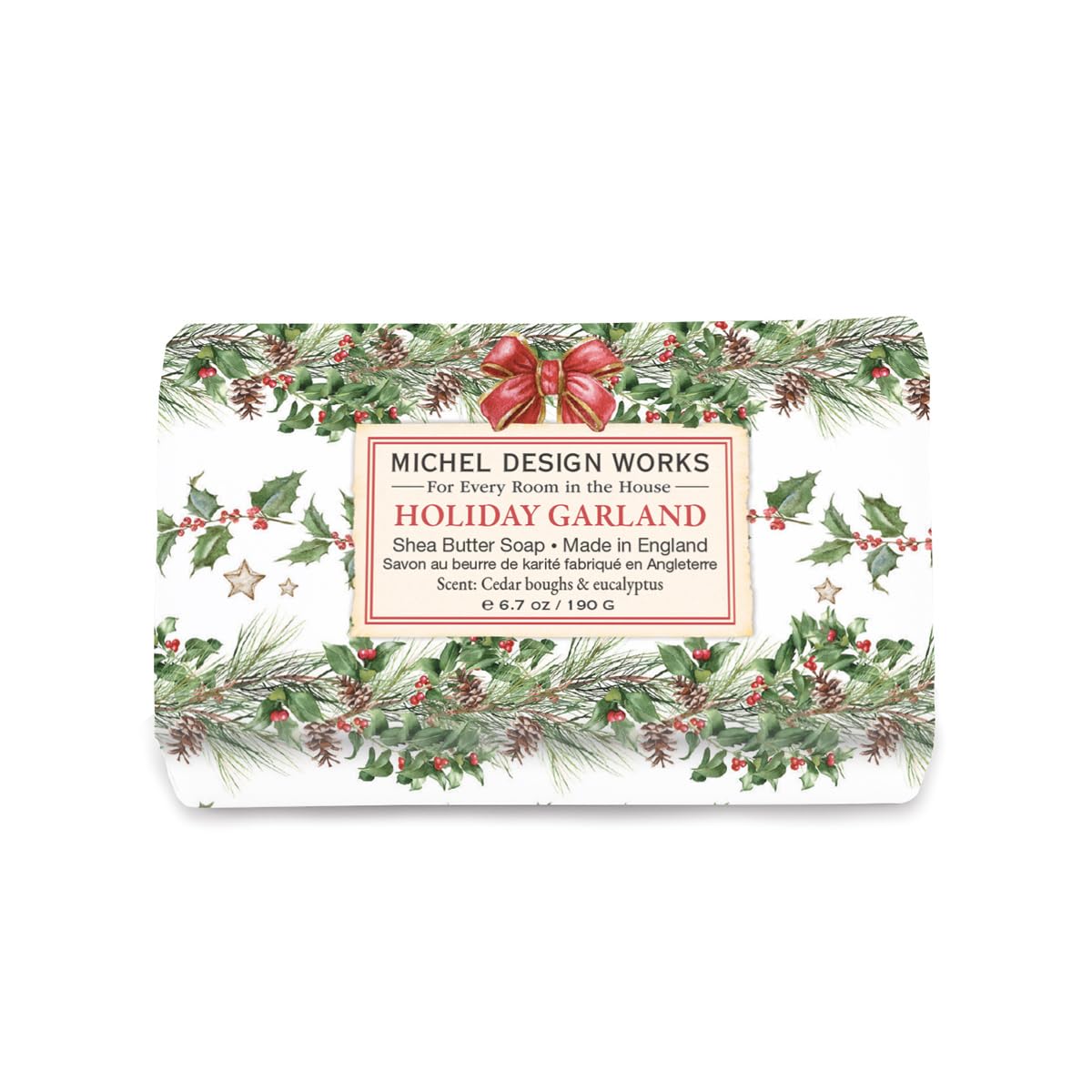 Michel Design Works Soap Bar, Holiday Garland Medium, Beautiful Design, Triple-milled