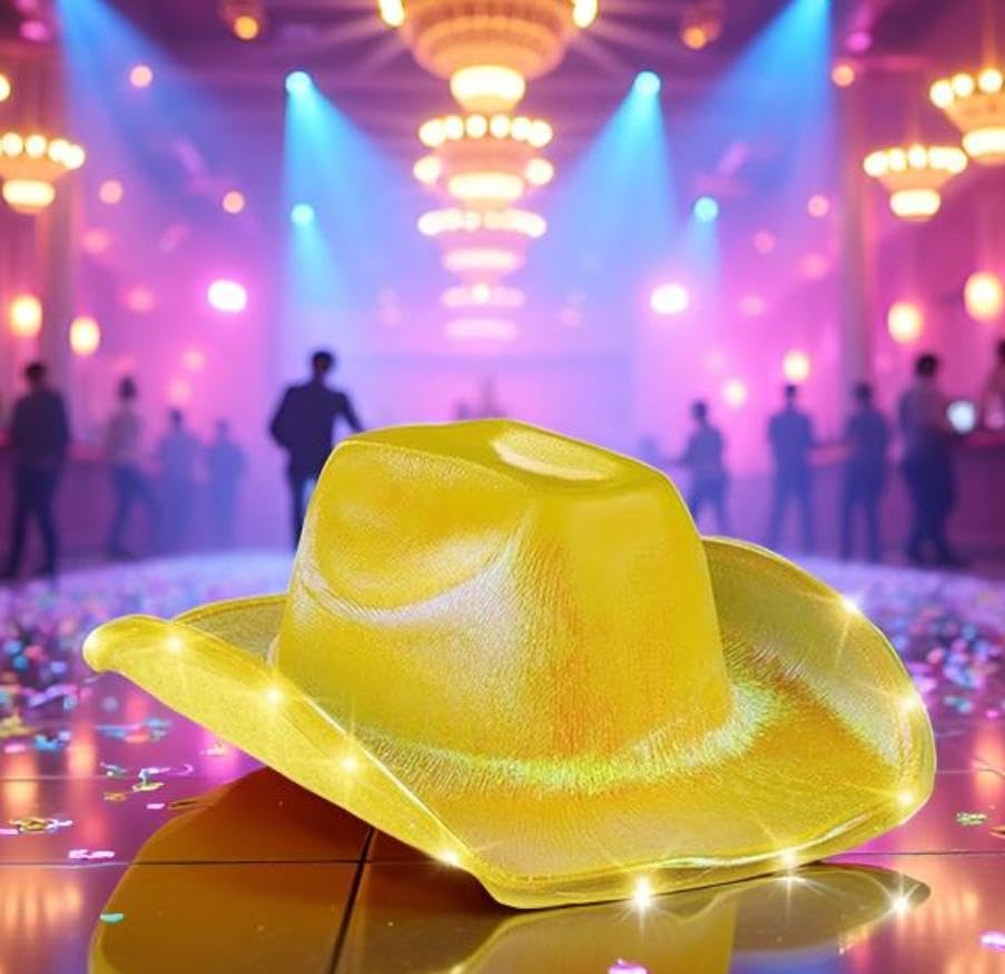 Image of Unisex Cowboy Hat Light Up Flashing LED Brim Fun Light Up Hat For Disco Party Halloween Costume
