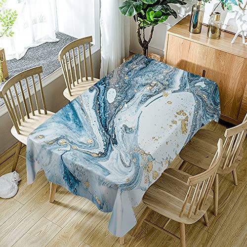 Wondertify Marbleized Effect Tablecloth Marble Acrylic Paints Rectangle Table Cloth Protector Oil Spill Proof Table Cover 60 X 84 Inch White Blue Mixed Golden Powder #TOP1