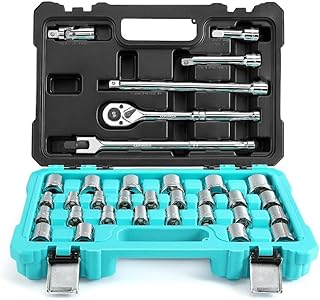 33PCS 1/2' Socket Set SAE Metric Ratchet Extension Bar 6PT Sockets